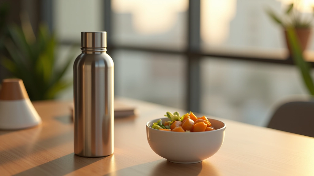 Thermos com sopa quente pronto para levar para o trabalho